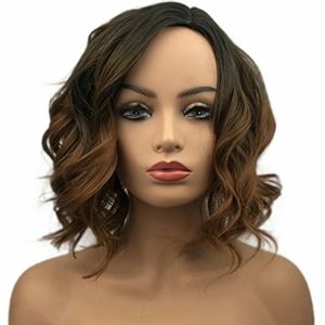 Short Curly Wavy Wigs Brown Ombre Bob 

12